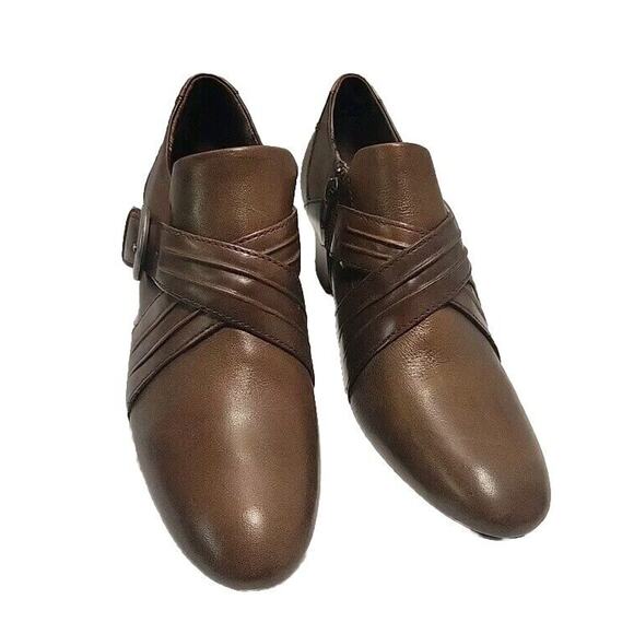 Born Dark Brown Women's Criss Cross Strap Buckle Zip Leather Ankle Boots Size 9 - Picture 2 of 5